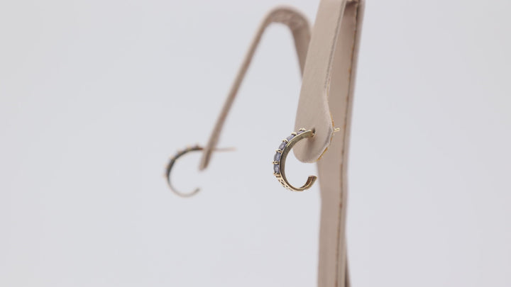 14k Yellow Gold Purple Five Stone Tourmaline Half Hoop Earrings