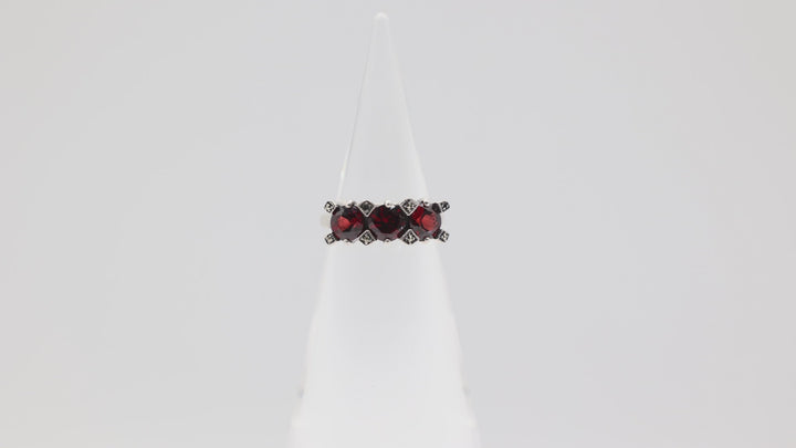 925 Sterling Silver 6mm Triple Garnet Stone Ring Size 7.5