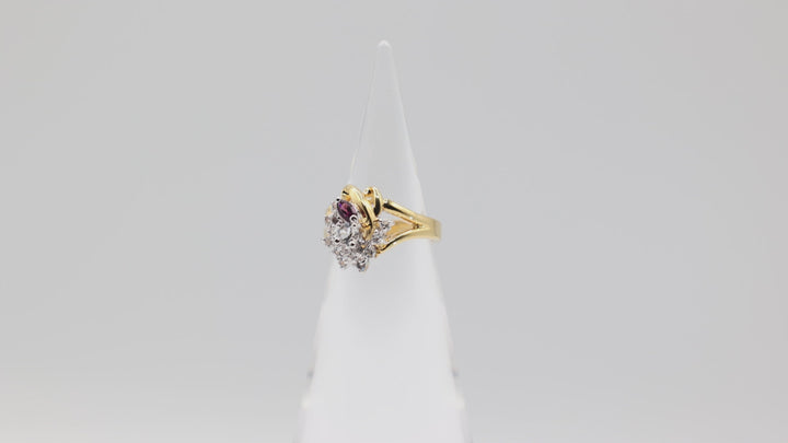 10k Yellow Gold White and Purple Cluster Ring Size 7.75