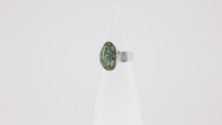 925 Sterling Silver Turquoise Inlay with Hummingbird Design-Size 4.5