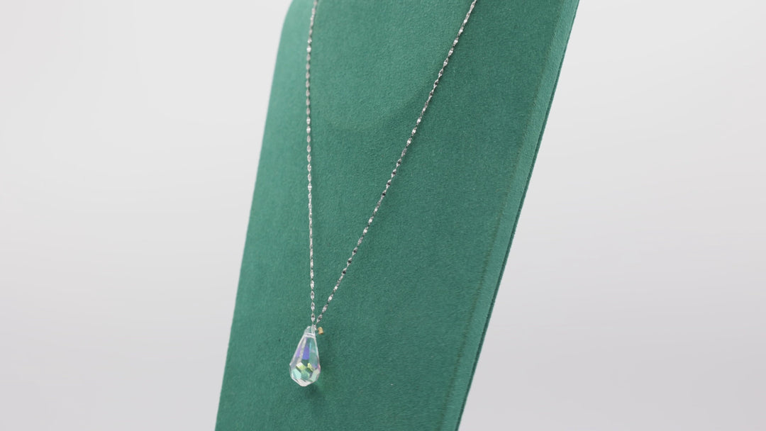 18k White Gold Chain with Iridescent Dangle Pendant