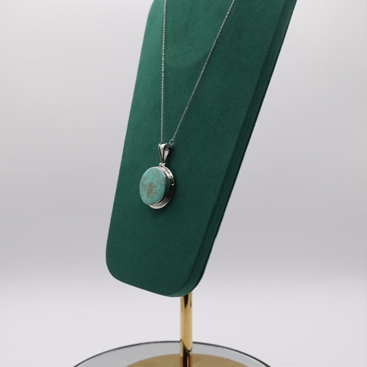 925 Silver Rope Chain Pendant with Turquosie Claw Clasp Necklace - 11 Inches