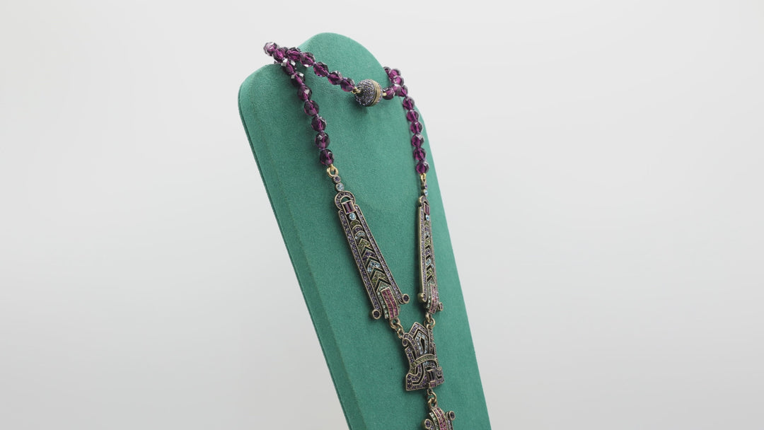 Heidi Daus Suitably Sophisticated Purple Beaded Art Deco Medallion Necklace