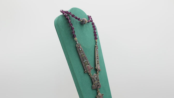 Heidi Daus Suitably Sophisticated Purple Beaded Art Deco Medallion Necklace