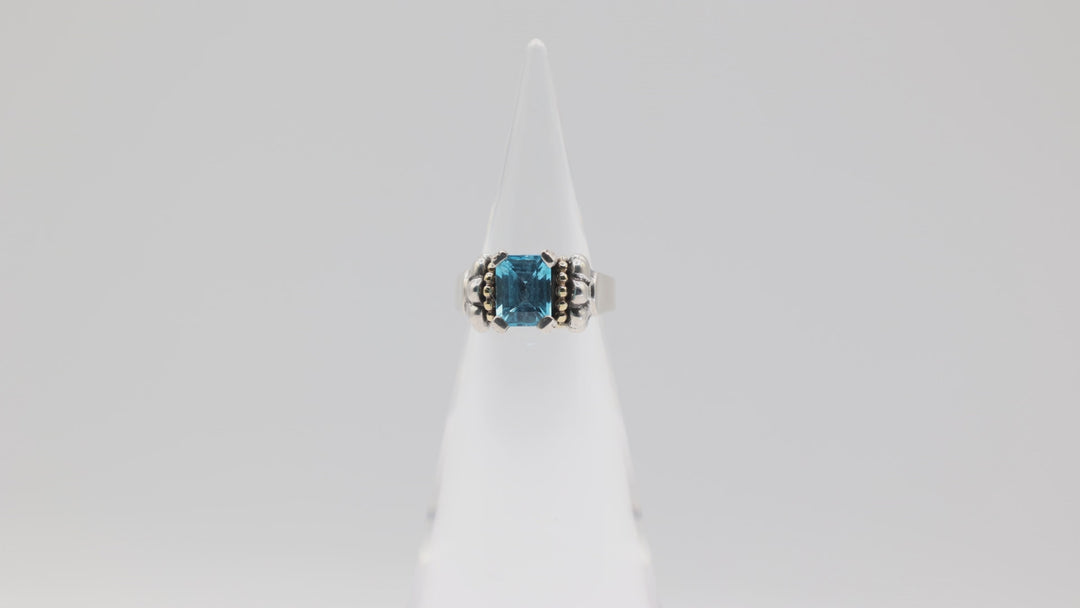Lagos Caviar 925 and 750/18k Yellow Gold Blue Topaz Glacier Ring Size 7