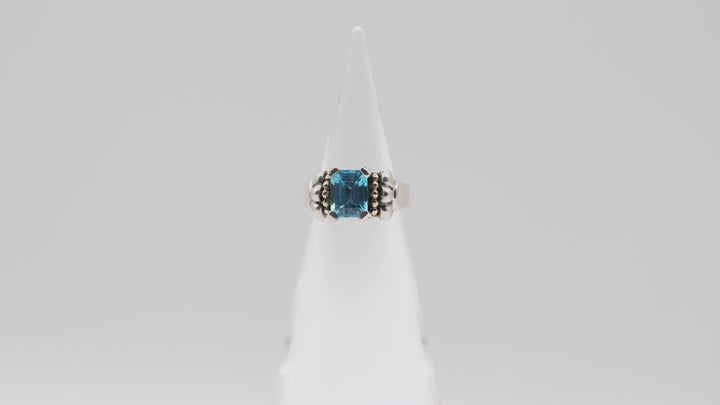 Lagos Caviar 925 and 750/18k Yellow Gold Blue Topaz Glacier Ring Size 7