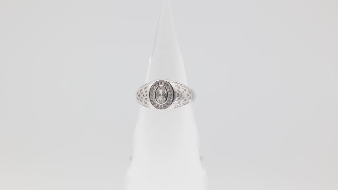925 Sterling Silver 7x5mm Oval Stone and CZ Halo Ring Size 9.5