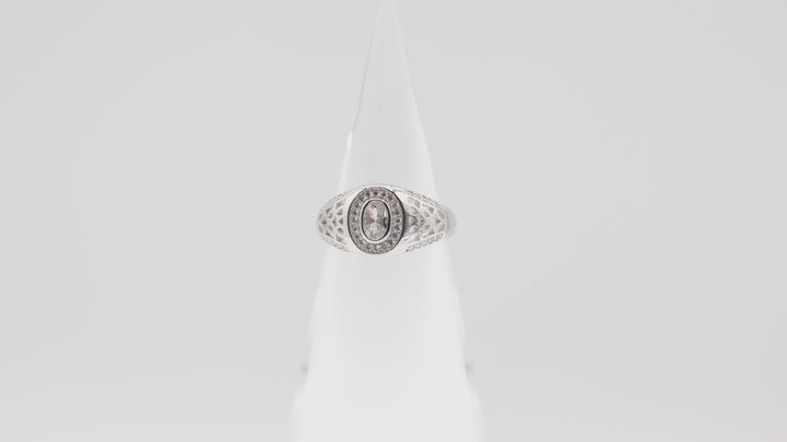 925 Sterling Silver 7x5mm Oval Stone and CZ Halo Ring Size 9.5