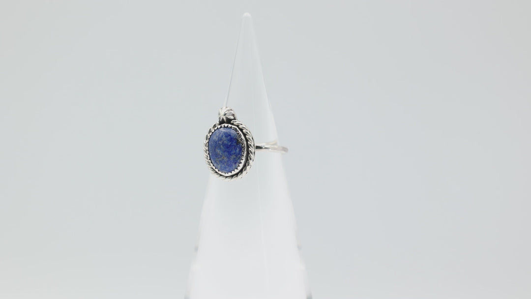 925 Sterling Silver Braided Halo Blue Lapis Stone Ring Size 7.75