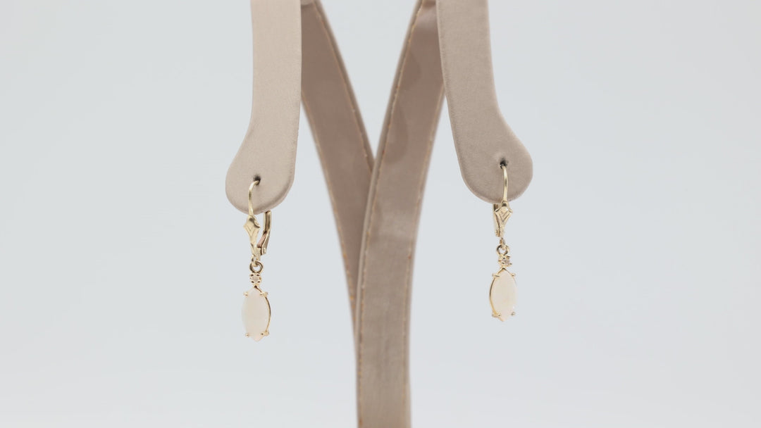 14k Yellow Gold Opal And Diamond Accent Dangle Earrings
