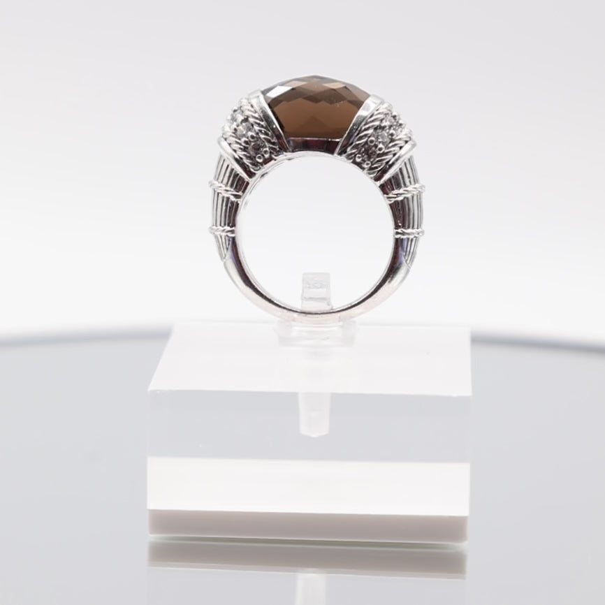 925 Sterling Silver Judith Ripka Smokey Quartz Ring - Size 6.75