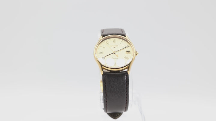 Longines Gold Tone and Brown Genuine Leather Quartz 950 Swiss 6117 Watch