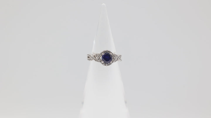 925 Sterling Silver Twisted Band with White Sapphires Size 6.75