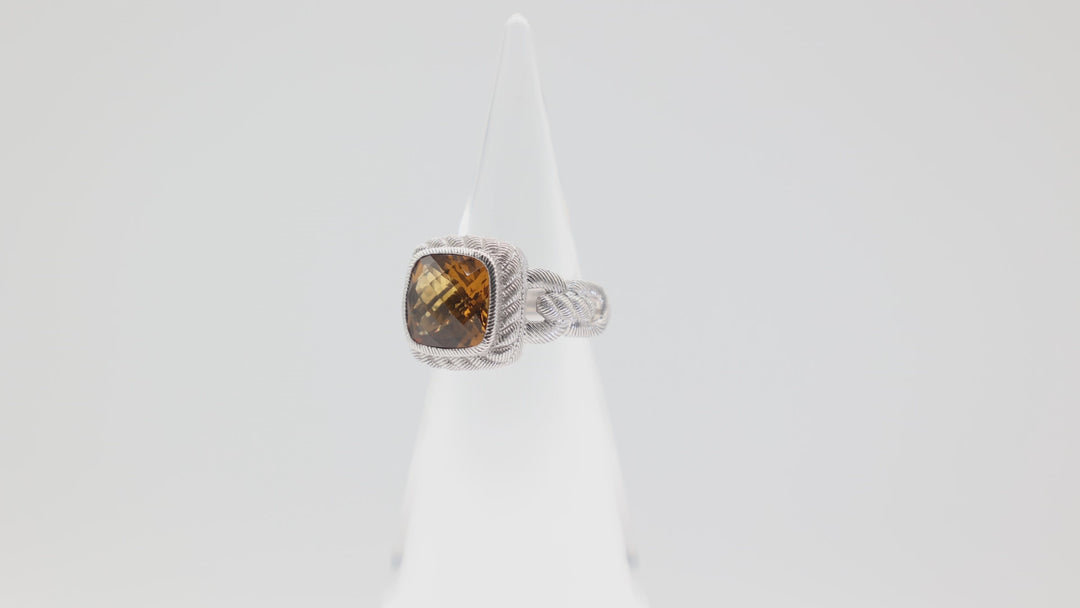 Judith Ripka 925 Sterling Silver Buckle Band Citrine Stone Ring Size 6.75