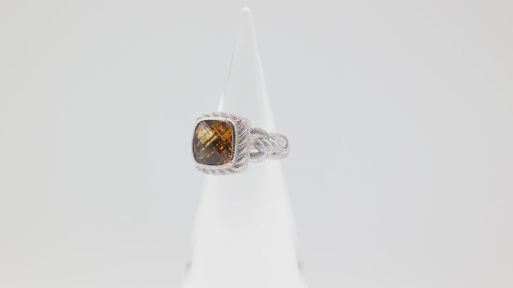 Judith Ripka 925 Sterling Silver Buckle Band Citrine Stone Ring Size 6.75
