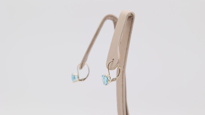 14k Yellow Gold Blue Topaz Oval Leverback Earrings Set
