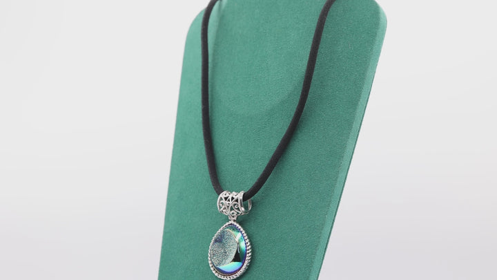 925 Sterling Silver Iridescent Caved Gemstone Necklace