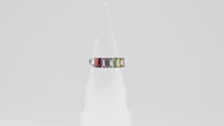 925 Sterling Silver Garnet Amethyst Blue Spinel Prasiolite Citrine Stone Ring Size 8