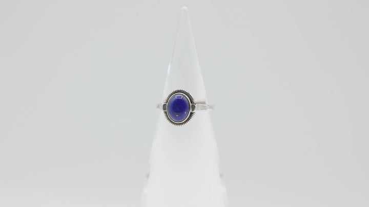 925 Sterling Silver Oval Lapiz Lazuli 10mmx8mm Ring Size 8.5