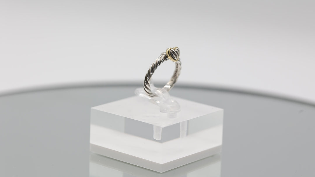 925 Sterling Silver and 750 Yellow Gold David Yurman Cable Moveable Heart Ring - Size 4