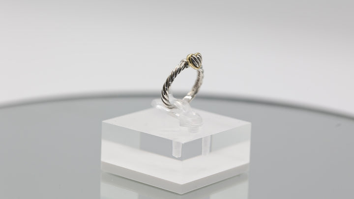 925 Sterling Silver and 750 Yellow Gold David Yurman Cable Moveable Heart Ring - Size 4