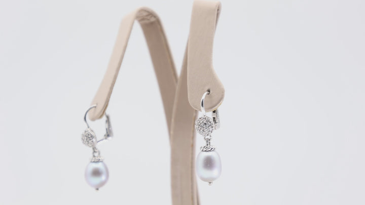 Judith Ripka 925 Sterling Silver Gray Pearl and Diamonique CZ Drop Dangle Earrings