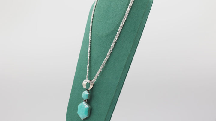 Silver Turquoise Thick Chain Double Hexagon Pendant 19 Inch