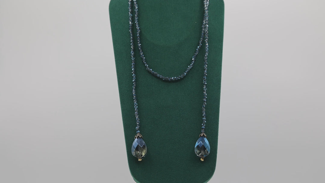 Heidi Daus "Lux Be A Lady" Beaded Blue Tone Crystal Lariat Necklace