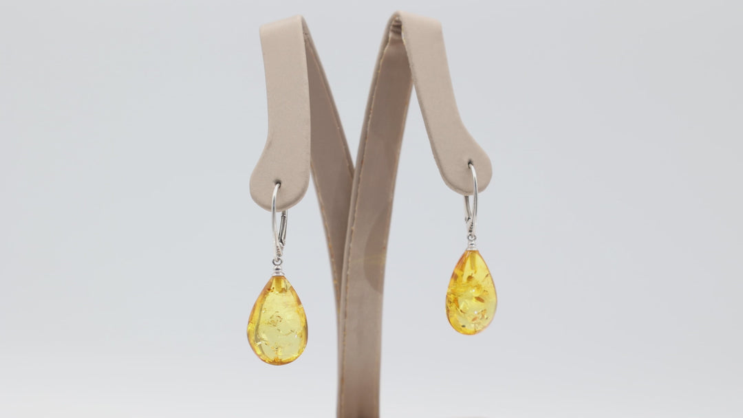 925 Sterling Silver Amber 20mm Dangling Earrings Design
