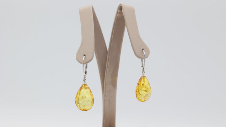 925 Sterling Silver Amber 20mm Dangling Earrings Design