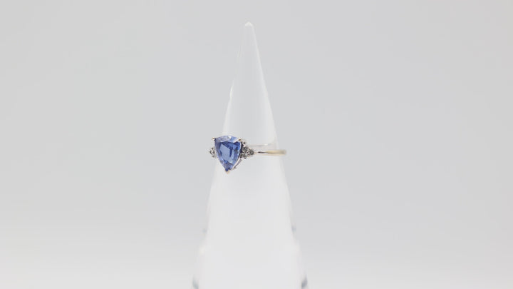 10K White Gold Blue Sapphire Trillion Cut Stone and Diamond Accents Ring Size 9