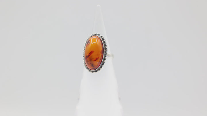925 Sterling Silver Oval Amber 22mmx12mm Ring Size 7.75