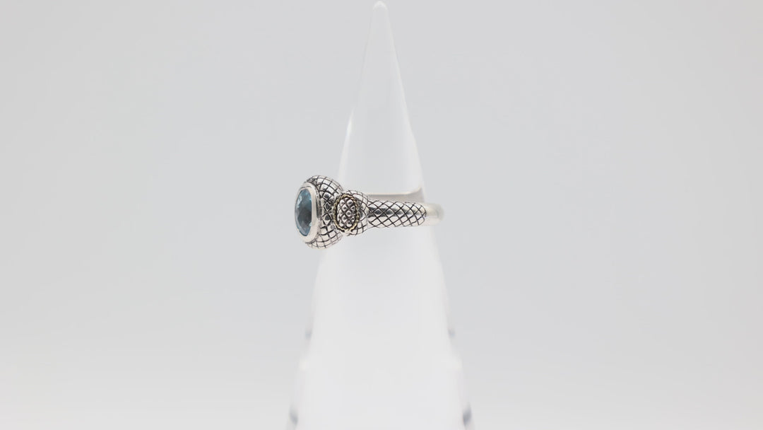 925 Sterling Silver and 18k Gold Accents Andrea Candela Blue Topaz Ring Size 9.5