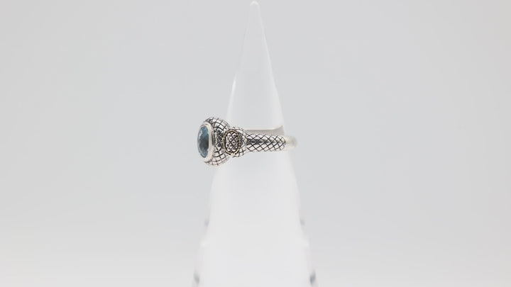 925 Sterling Silver and 18k Gold Accents Andrea Candela Blue Topaz Ring Size 9.5
