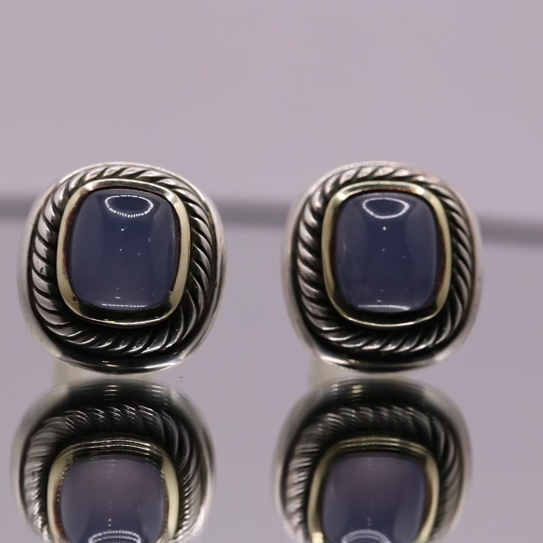 Vintage 925 Sterling Silver and 14k Yellow Gold David Yurman Chalcedony Clip On Earrings