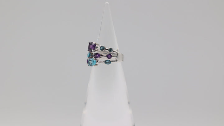 Effy 925 Confetti Ring With Blue Topaz And Amethyst Stone Size 6.75