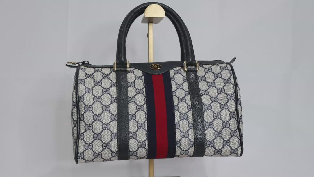 Gucci Navy Blue Bowler Handbag and Wallet