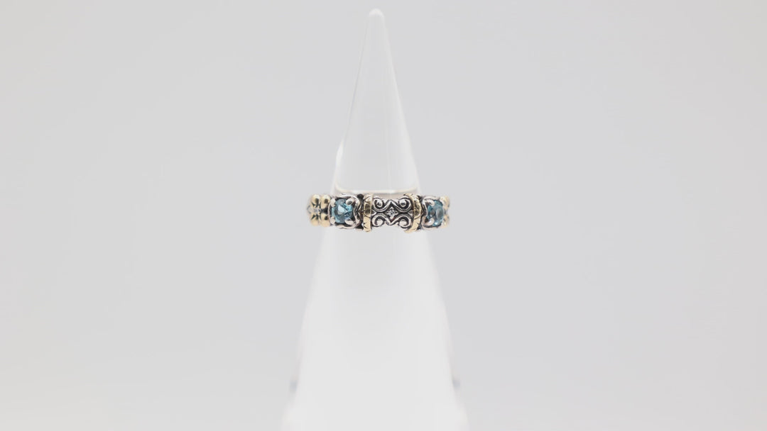 925 Sterling Silver Bixby with 18k Gold Accents and Blue Topaz Stones Ring Size 6.25.