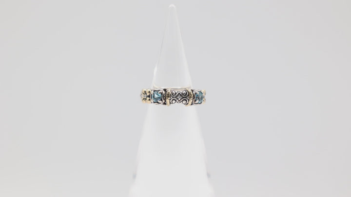925 Sterling Silver Bixby with 18k Gold Accents and Blue Topaz Stones Ring Size 6.25.