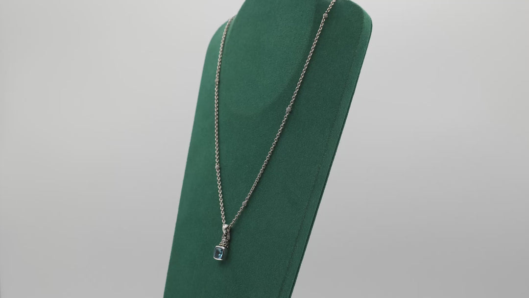 Lagos Blue Topaz Caviar Necklace in Sterling Silver and 18K Gold Accents
