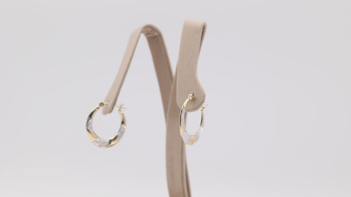 14k Yellow White Gold Striped Hoop Earrings for Women