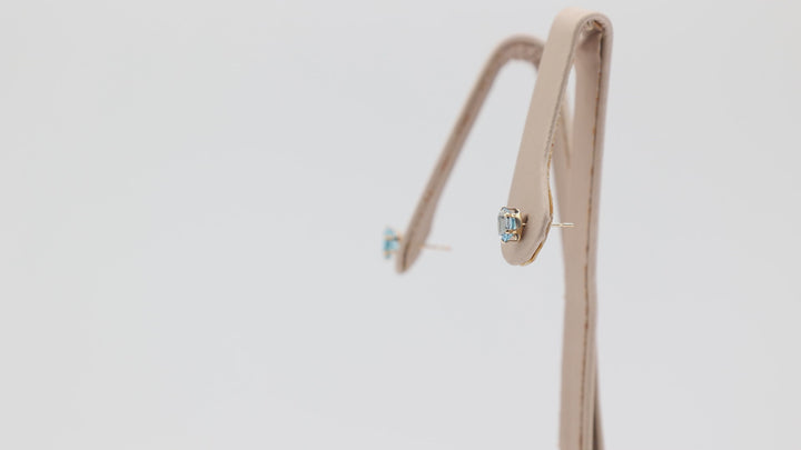 14K Yellow Gold 6x4mm Blue Topaz Stud Earrings