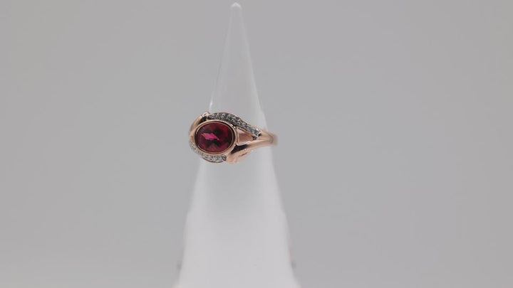 14K Rose Gold 9x7mm Pink Tourmaline Diamond Accent Ring Size 6.75