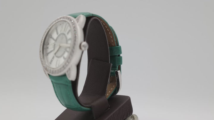 Judith Ripka London Cubic Zirconia Stainless Steel and Green Watch