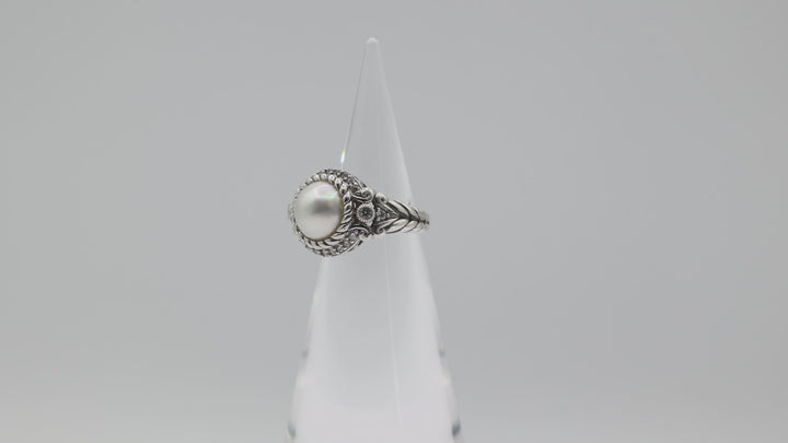 Judith Ripka 925 Sterling Silver CZ Pearl Ring Size 8