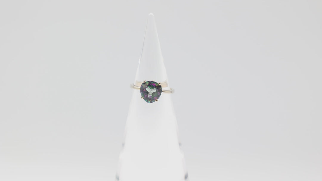 14k Gold Band Ring with 10mm x 10mm Mystic Topaz Stone Size 8