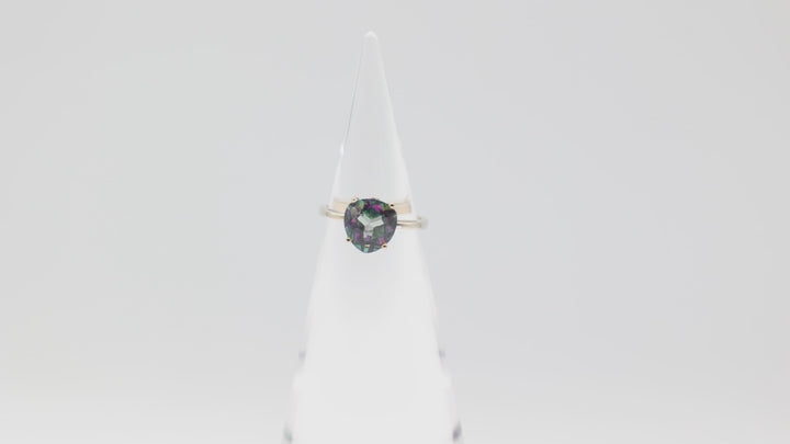 14k Gold Band Ring with 10mm x 10mm Mystic Topaz Stone Size 8