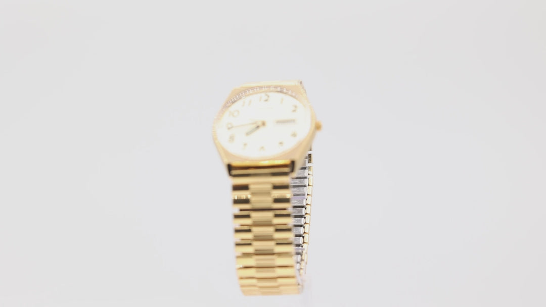 PULSAR Yellow Gold Toned Round Gold Color Dial with Stretch Band