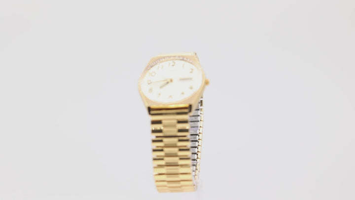 PULSAR Yellow Gold Toned Round Gold Color Dial with Stretch Band