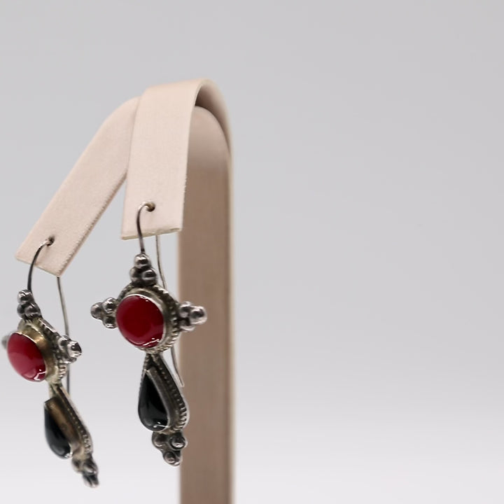 925 Sterling Silver Red Stone Cross Earrings